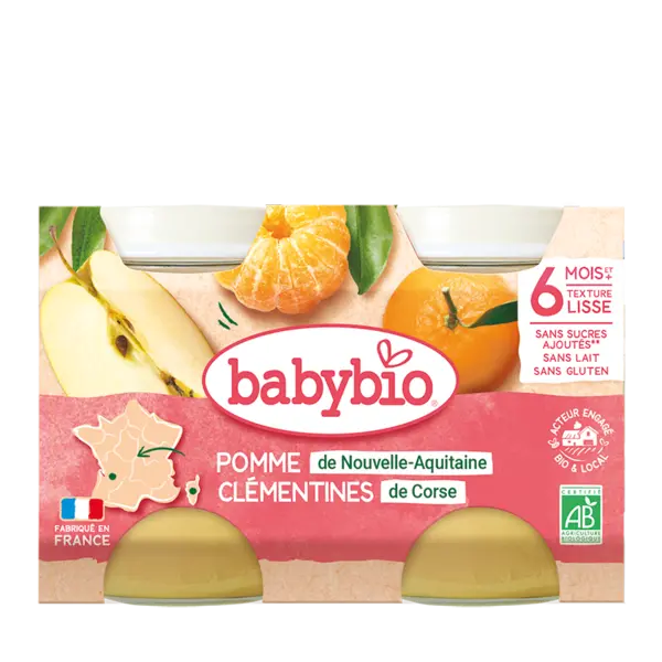 Piure de mere si clementine Bio, 2 x 130g, BabyBio