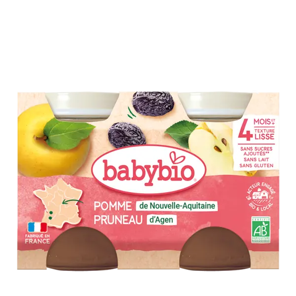 Piure de mere si prune uscate, 2 x 130g, BabyBio