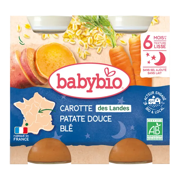 Piure de morcov, cartof dulce si grau, 2 x 200g, BabyBio