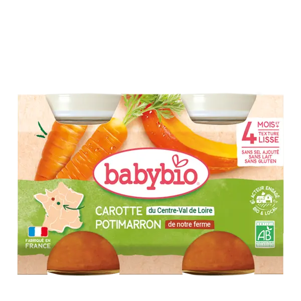 Piure de morcovi si dovleac Bio, 2 x 130g, BabyBio