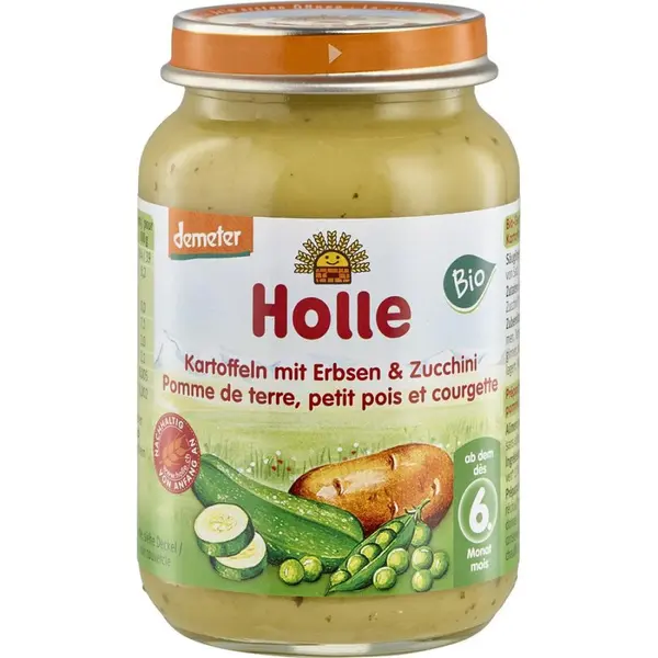 Piure din cartofi mazare si dovlecei pentru copii fara gluten 6 luni, eco - 190 g