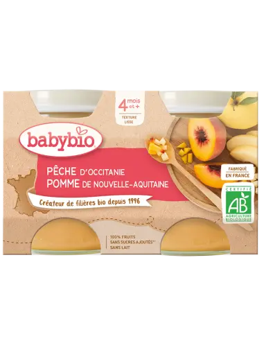 Piure din piersici si mere Bio, 2 x 130g, BabyBio