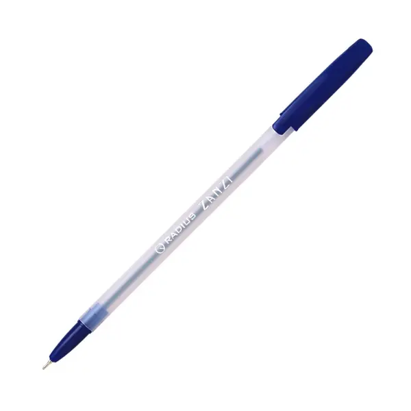 Pix cu bila Radius Zanzi, 1.0 mm, cu capac, corp alb semitransparent, scris albastru
