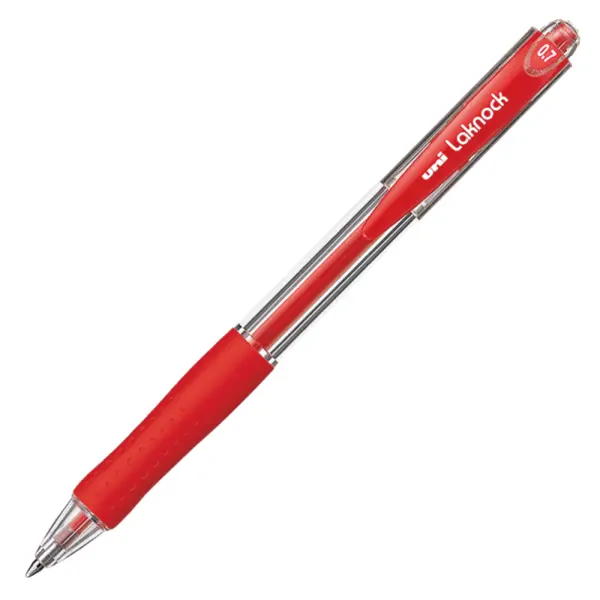 Pix cu bila Uni-ball Laknock SN-100, 0.7mm, cu mecanism, corp transparent, grip cauciucat in culoarea scrisului