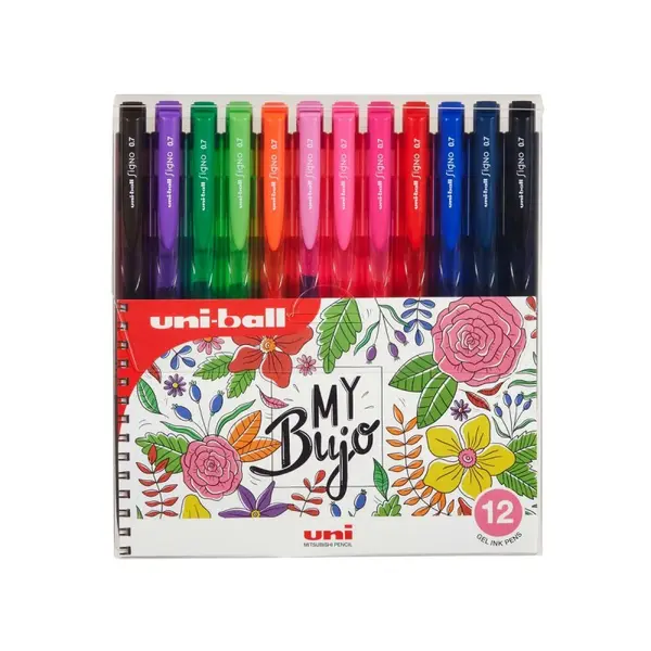 Pix cu gel Uni-ball Signo My Bujo UMN-155N, 0.7mm, cu mecanism, corp in culoarea scrisului, set 12 culori intense
