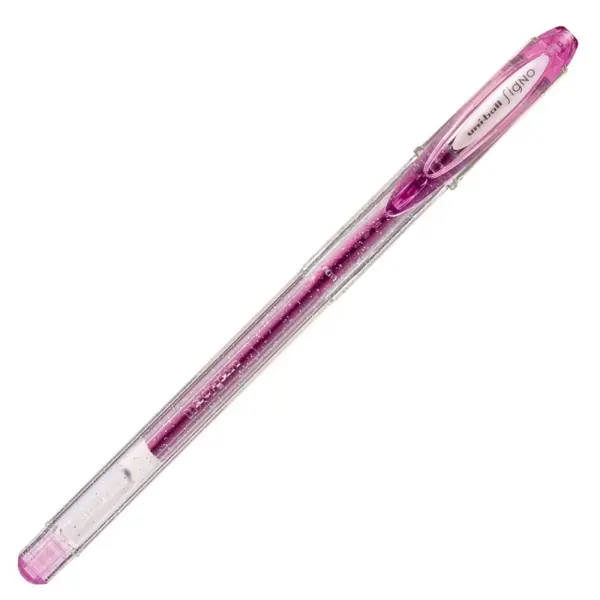 Pix cu gel Uni-ball Sparkling UM-120SP, 0.7mm,cu capac,corp transparent,scris mov cu sclipici