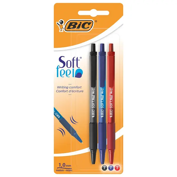 Pix cu mecanism, medium, 3buc/set, Bic Soft Feel Grip