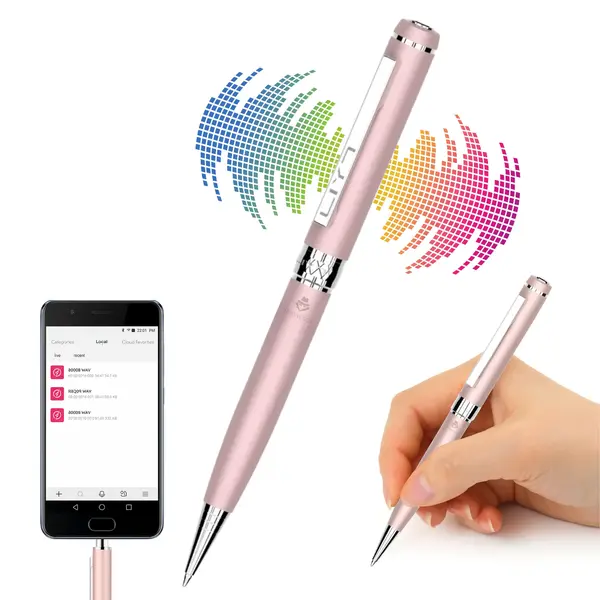 Pix cu reportofon spion integrat, D3191, 32GB memorie interna, autonomie 10 ore, raza inregistrare 15m, microfon 360°, compatibil smartphone Type-C/Lightning, functie MP3 player, design elegant si discret, rose gold - Red