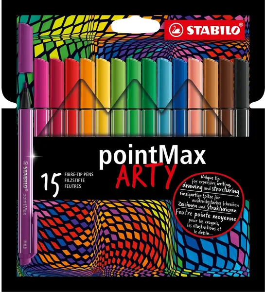 Pixuri marcatoare Stabilo Arty - pointMax, 15 culori