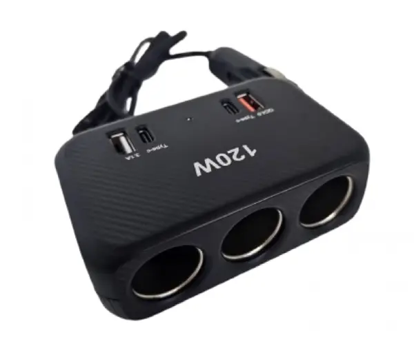 Piza auto bricheta 120W cu 3 prize 2 porturi USB 2 porturi Type C 1656