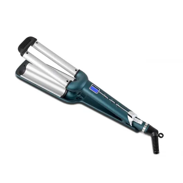 Placă de ondulat Fakir Sapphire Luxe Wag, Înveliș ceramic cu Keratină și Ulei de Shea, 10 setări temperatură (130°C - 230°C), Diametru 16 mm, Ionizare, LCD, 88W, Oprire automată, Cablu rotativ 360°, Verde petrol metalizat