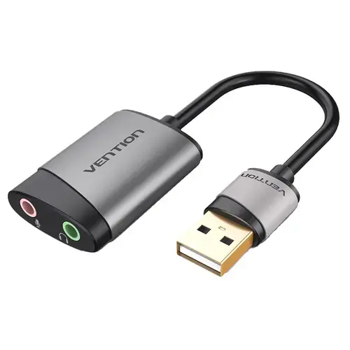 Placa de sunet externa Vention CDKHB, USB-A la 2x Jack 3.5 mama, pentru microfon si audio (Gri)