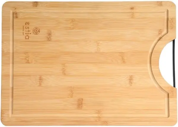 Placă de tăiat din bambus cu mâner metalic Estia – Bamboo Essentials, 35 x 25 cm