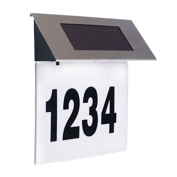 Placa numar poarta casa iluminata LED, incarcare solara, carcasa din INOX