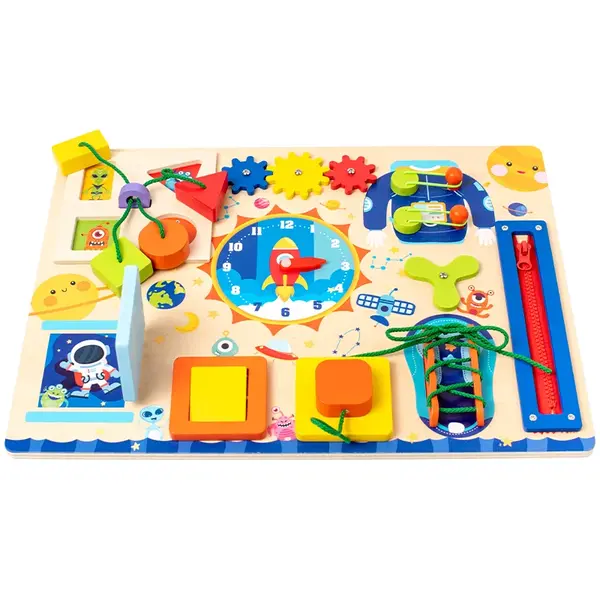 Placa senzoriala Montessori- Busy Board din lemn ZukiToys.ro