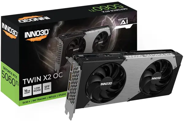 Placă video Inno3D – GeForce RTX 5060 Ti Twin X2 OC, 16GB, GDDR7, neagră
