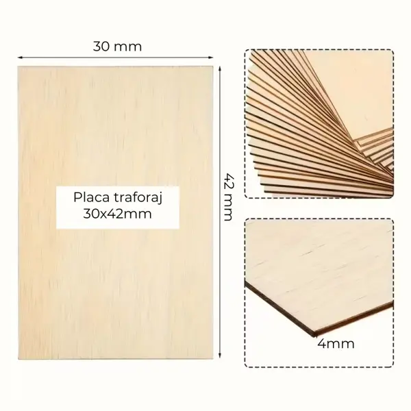 Placaj pentru traforaj din lemn, 30x42 cm, grosime 4 mm