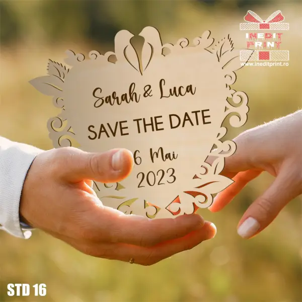 Placuta personalizata Save The Date STD16 27x30cm, Lemn natur