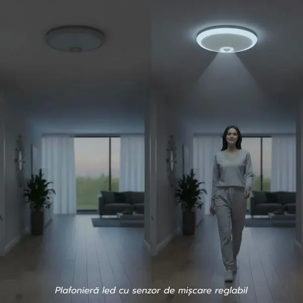 Plafoniera Led cu senzor de miscare reglabil Ø290x95mm, 18W=115W, 6500K, lumina rece - Default Title