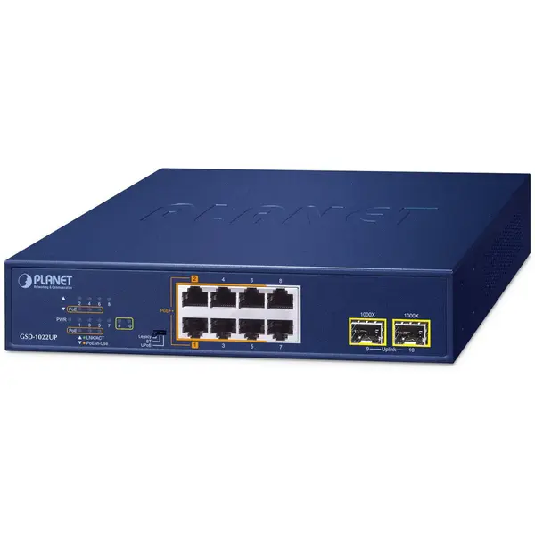 Planet Switch Planet, Gigabit, 10 Porturi, 8 PoE, 2 SFP, 180W PoE, Neadministrat