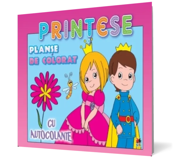Planşă de colorat cu autocolante. Prinţese