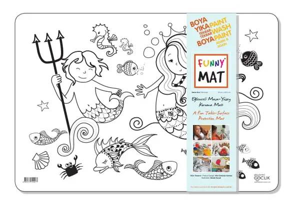 Plansa reutilizabila Funny Mat pentru colorat, model Sirene, 48x33.5 cm