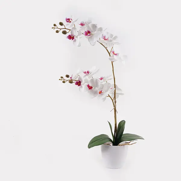 Planta decorativă cu floare orhidee White, Plastic, 36x17x65 cm