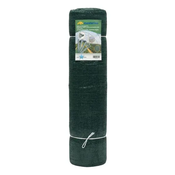 Plasa pentru umbrire, polietilena HDPE pura MESTERINO 35105035, 10 m X 50 m, grad de umbrire 35%, densitate 35g/mp, verde inchis, protectie UV/IR