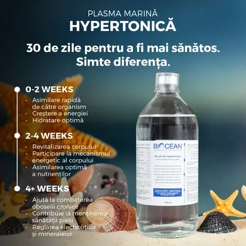 Plasma Marină Hypertonică - Energie, Hidratare și Nutriție Celulară, 1000ml | Biocean