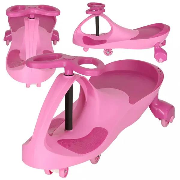 Plasmacar gravitational pentru copii Ikonka, cu led-uri luminoase pastel pink, inaltime de la sol pana la sezut 21 cm, greutate maxima admisa 50 kg