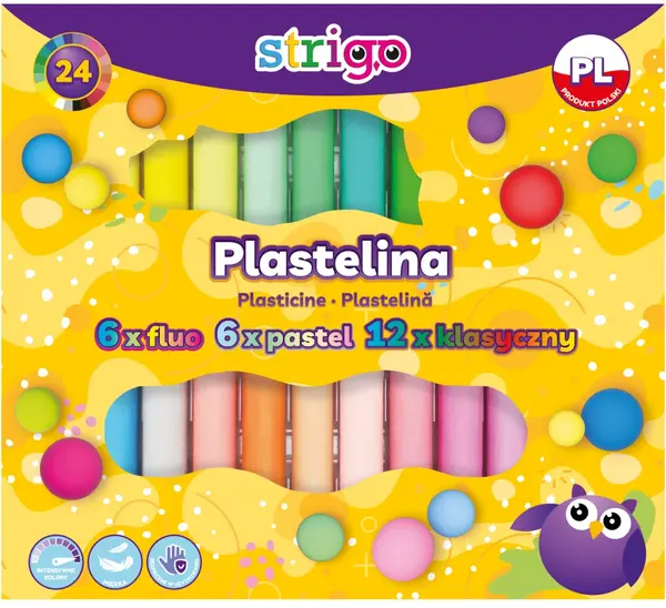 Plastilina Strigo 24 culori mix (6 x fluorescente, 6 x pastel, 12 x clasice)