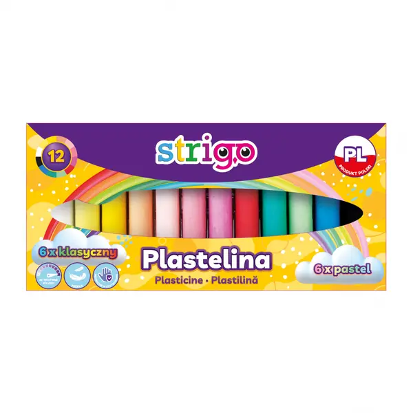 Plastilina Strigo , Set 12 culori (6 clasice + 6 pastel)
