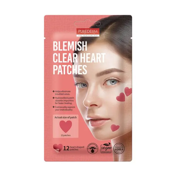 Plasturi în formă de inimă pentru imperfecțiuni - Blemish Clear Heart Patches 12 buc - Purederm