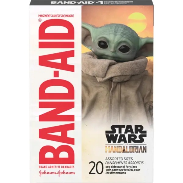 Plasturi pentru Copii, BAND-AID, Star Wars, The Mandalorian, Sigileaza si Protejeaza Ranile de Bacterii, 2 Dimensiuni, 20 buc