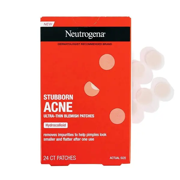 Plasturi pentru Fata, Neutrogena, Stubborn Acne, impotriva Cosurilor si Iritatiei Fetei, Anti-Acnee, Ultra-Subtiri, 10mm, 24 buc
