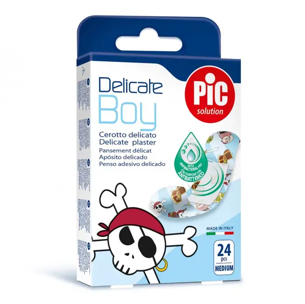 Plasturi piele sensibila Pic Solution Delicate Boy pentru copii 19x72mm cu solutie antibacteriana 24 buccut