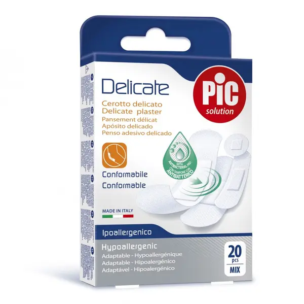 Plasturi piele sensibila Pic Solution Delicate mix 4 dimensiuni cu solutie antibacteriana 20 buccutie