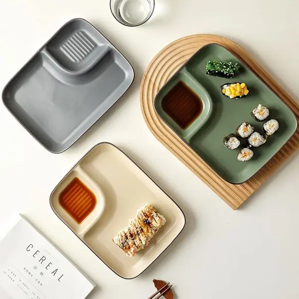 Platou ceramic pentru sushi și salate Morello - Nordic Green, verde, 24.2 cm