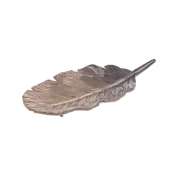 platou decorativ din aluminiu, forma frunza, cupru-maro, 24 x 10 cm
