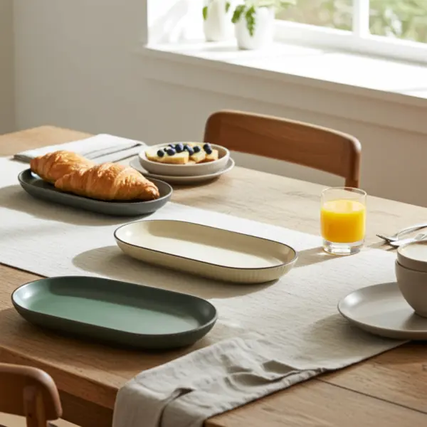 Platou oval ceramic pentru servire Morello - Nordic, gri, 31 cm
