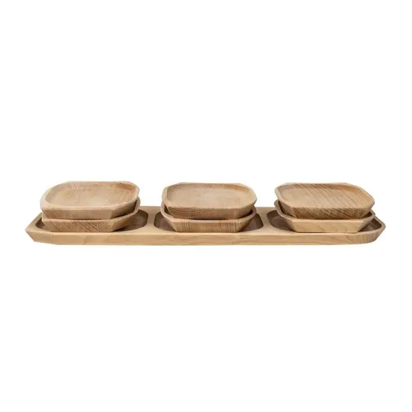 Platouri Compartimentate, Lemn de Fag, 60 x 21 x 2.5 cm, 7 Bucati
