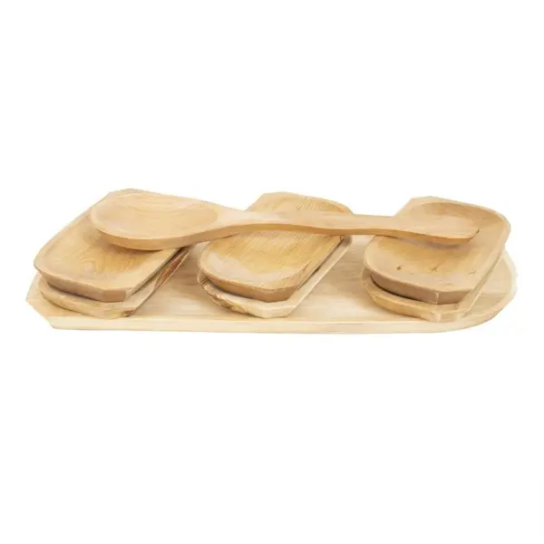 Platouri pentru Servire, Lemn, 60 x 23 x 2.5 cm si Lingura Lata, 7 Bucati