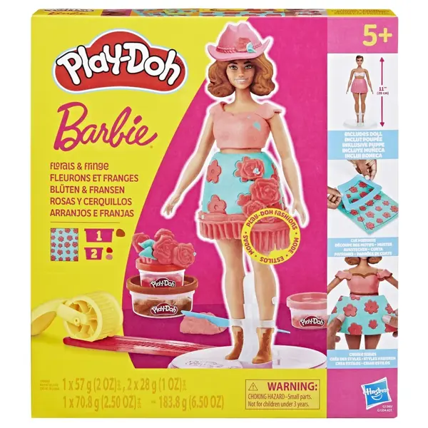 PLAY DOH BARBIE SET PLASTELINA CREATII VESTIMENTARE CU FLORI SI FRANJURI COWBOY