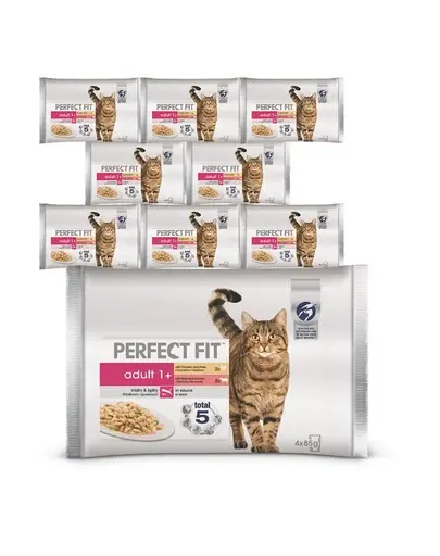 Plicuri PERFECT FIT Adult 36x85g hrana umeda pisici, in sos cu pui si mazare, vita si morcovi