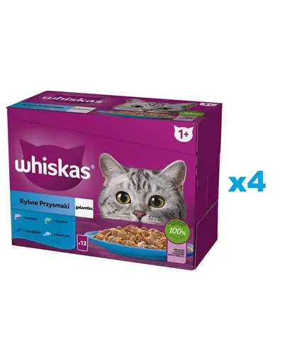 Plicuri WHISKAS Adult 48x85g in aspic peste alb, cod, somon, ton