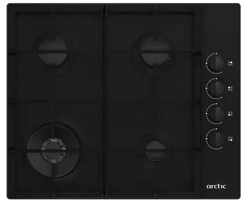 Plita incorporabila Arctic ARGW64125SB, Gaz, 4 Arzatoare, Arzator Wok, Aprindere electrica (Negru)
