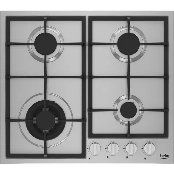 Plita incorporabila Beko HBIAG64225SX, Gaz, 4 arzatoare, Siguranta flacara, Wok, Gratar din fonta, Culoare Inox