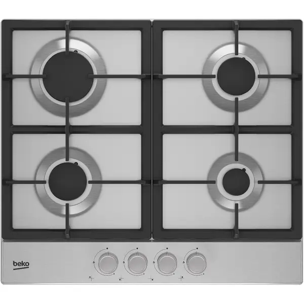 Plita incorporabila Beko HIAG64225SX, Gaz, 4 arzatoare, Gratar din fonta, Siguranta flacara, Aprindere integrala, Inox