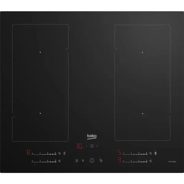 Plita incorporabila Beko HII64720UF2T, Inductie, 4 zone de gatit, 9 trepte de putere, Booster, Timer, Safety Lights, IndyFlex, Power Management, HobToHood, Negru