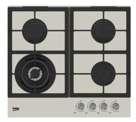 Plita incorporabila Beko HILW64225SBG, Gaz, 4 Arzatoare, Arzator Wok, 60 cm (Gri)